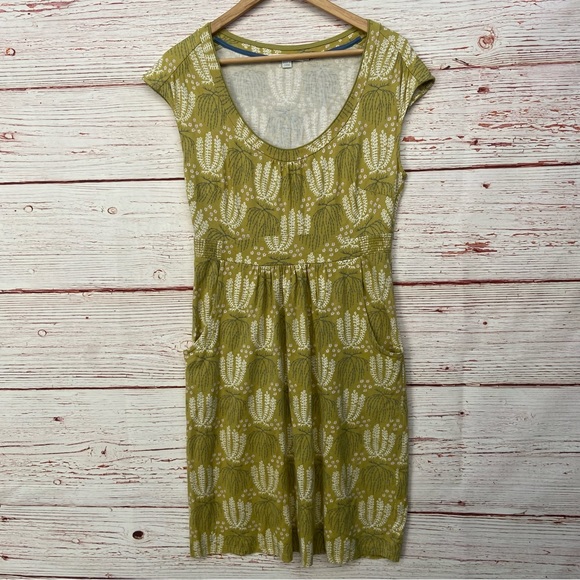 Boden Margot Scoop Neck Olive Green Botanical Print Dress Sz 6 - Picture 3 of 11